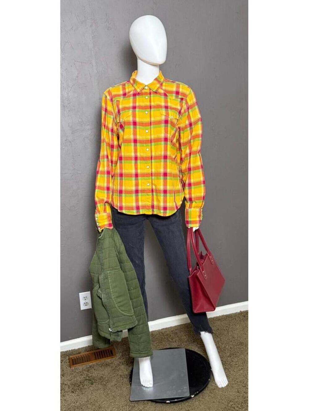1990's Denim & Supply Ralph Lauren Plaid Pearl Snap Shirt size XL